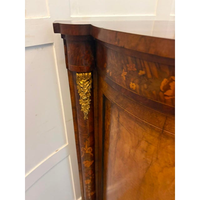 Brown Antique Victorian Burr Walnut Sideboard Cabinet with Floral Marquetry Credenza, 1850 For Sale - Image 8 of 18