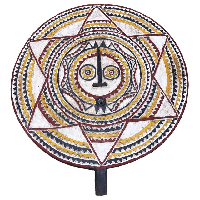 African Vintage African Lg Wooden Baule Tribe Moon Mask I Coast 38" H For Sale - Image 3 of 9