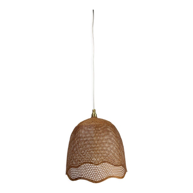 Rattan & Wicker Webbing Beehive Hanging Lamp, 1930s For Sale - Image 6 of 16