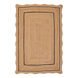 Black Natural Jute Wave Scallop Rug 3x5 Ft. For Sale