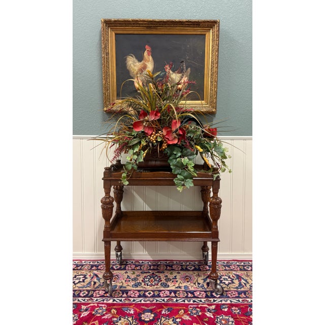 Antique English Trolley Tea Cart Pastry Cocktail Bar Cart Tray Tudor Oak 1930s For Sale - Image 11 of 15