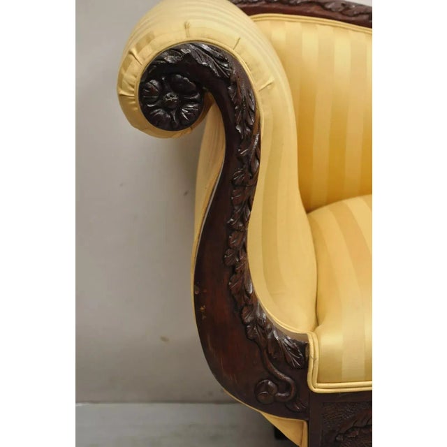 Late 19th Century Late 19th Century Antique American Empire Figural Carved Mahogany Recamier Gold Chaise Lounge Sofa For Sale - Image 5 of 12