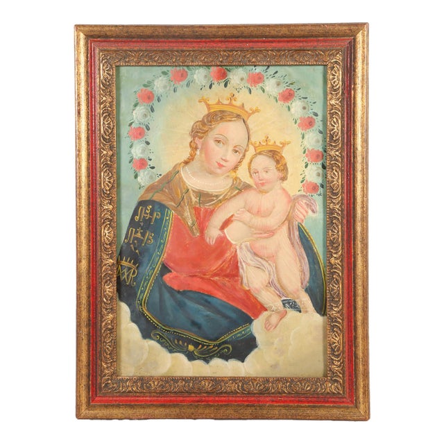 Our Lady of Refuge for Sinner, Oil on Tin, 19th Century For Sale
