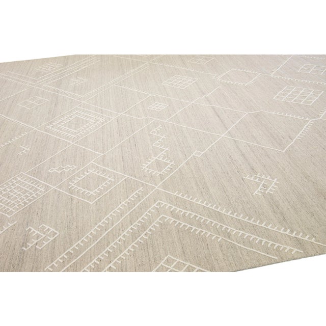 Modern Beige Apadana's Nantucket Collection Flatweave Kilim Coastal Designed Wool Rug For Sale - Image 3 of 11