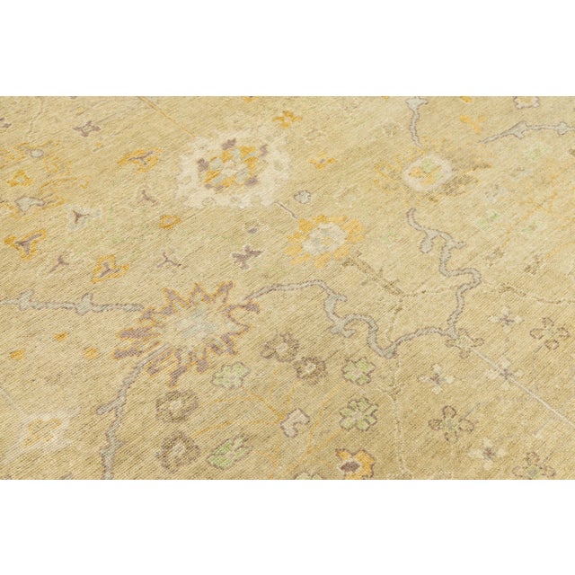 Tan 8 X 10 Handmade Contemporary Floral Oushak Style Wool Rug in Tan For Sale - Image 8 of 10