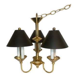 Contemporary Black Metal Bouillotte Gold Brass Candelabra Shade Chandelier For Sale