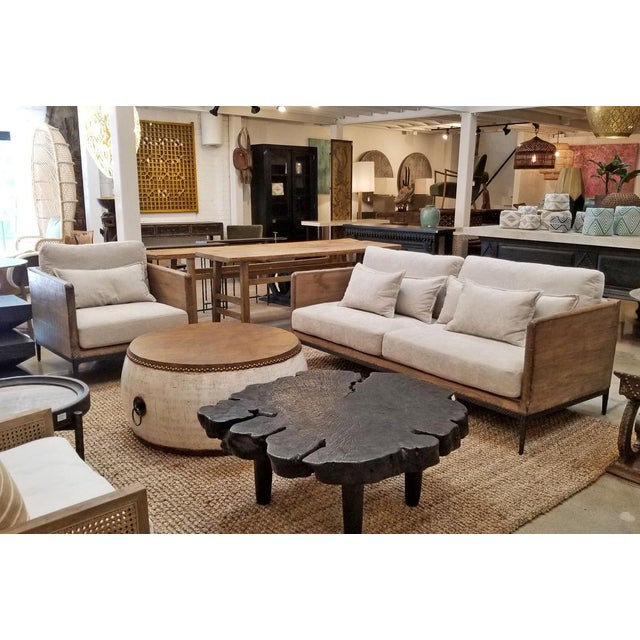 Contemporary Modern Lodge Wood & Ivory Club Chair For Sale - Image 3 of 3