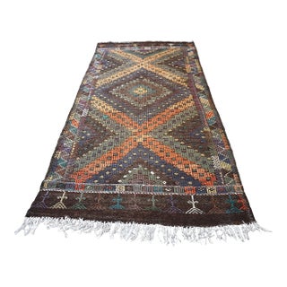 1960s Handmade Geometric Turkish Kilim Rug For Sale