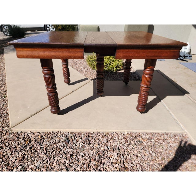 Traditional Beautiful Antique 20th Century Solid Oak Table - Hand Turned Barley 5 Leg For Sale - Image 3 of 15