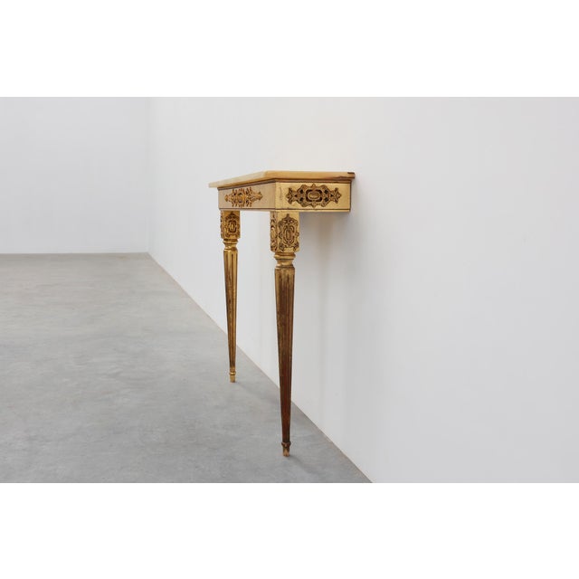 1950s Louis XVI Style Gilt Wall Console with Onyx Marble Top, Italy, 1950s For Sale - Image 5 of 12