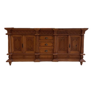 Vintage Mexican Carved Oak Credenza / Sideboard Buffet, 1980s For Sale