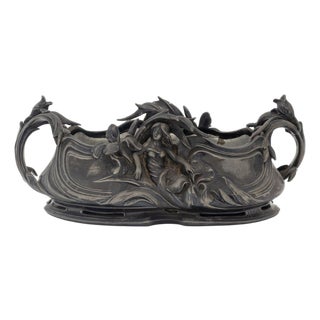 Art Nouveau Fairy Amongst Lilies Pewter Jardiniere For Sale