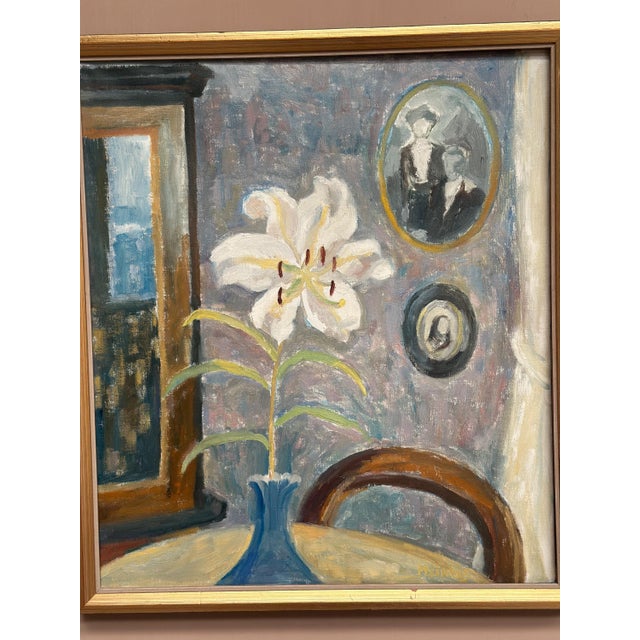 May Nicklasson, The White Lily, 1950s, Oil Painting on Panel, Framed For Sale - Image 9 of 12