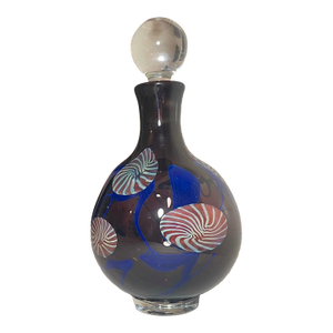 Signed 1983 Vintage Hand Blow Art Studio Glass Blue Purple Decanter Bottle