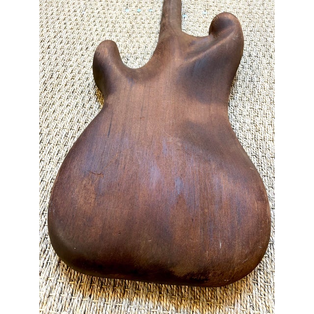Wood 1970s Solid Teak Hand Carved Bass Guitar Sculpture For Sale - Image 7 of 10