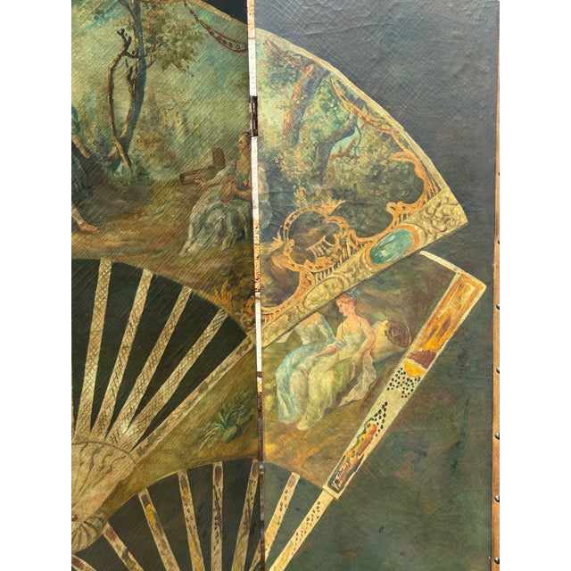 Vintage "Vernis Martin" Antique Style Hand-Painted 4-Panel Folding Screen Room Divider For Sale - Image 9 of 11