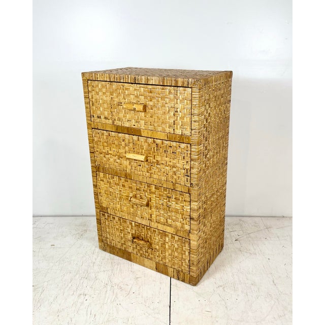 Vintage Woven Caning Wrapped Rattan Tall Dresser For Sale - Image 12 of 12