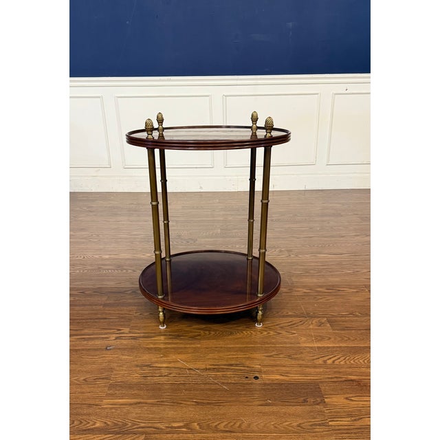 Pair of Round Mahogany Occasional Tables With Brass Accents by Leighton Hall - Showroom Samples For Sale - Image 17 of 18