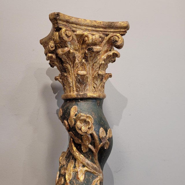 Spanish Artist, Solomon's Column, 18th Century, Gilded and Painted Wood For Sale - Image 16 of 18