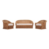 Suite of Michael Taylor Style Rattan Wicker Chairs and Sofa For Sale