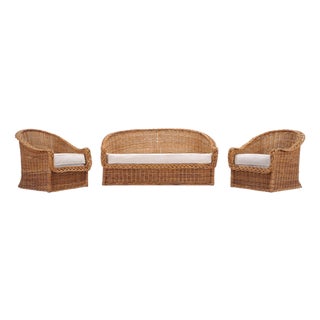 Suite of Michael Taylor Style Rattan Wicker Chairs and Sofa For Sale