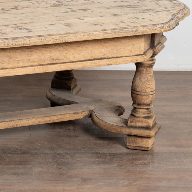 20th Century French Bleached Oak Coffee Table With Trestle Base For Sale - Image 9 of 12