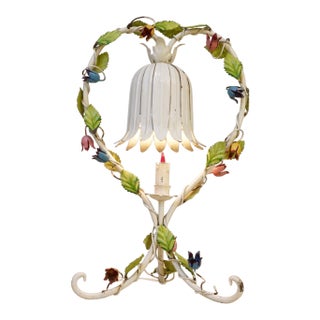 1960s Italian Enamel Tole Heart Blossom Swag Pendant Sculpture Table Lamp For Sale
