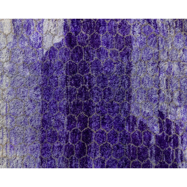 Purple Honeycomb Pattern Hand-Knotted Wool Rug | 10'3" X 8'2" | One of a Kind For Sale - Image 8 of 8