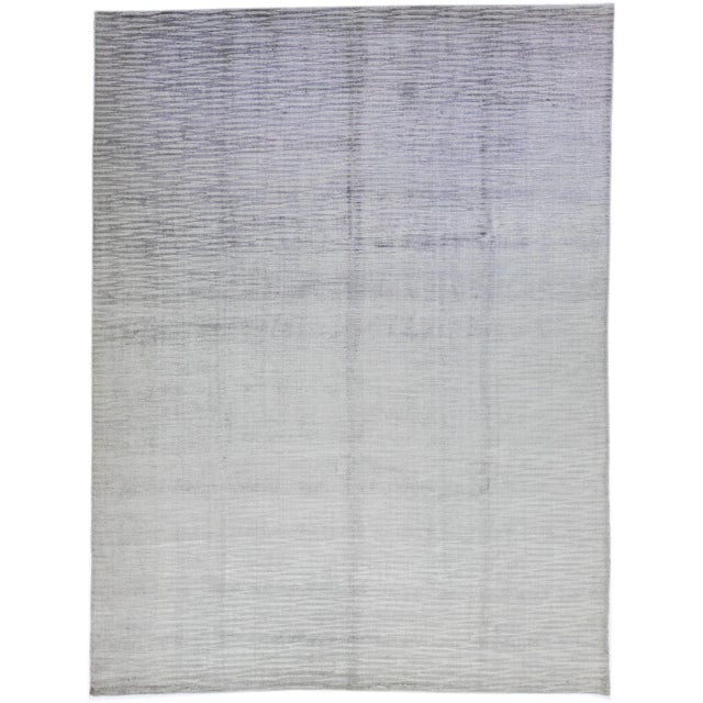 Metal 2010s Gray Modern Handmade Wool & Silk Rug With Stripe Design For Sale - Image 7 of 7