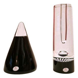 Vintage Art Glass Vase and Cone Sculpture by Pavel Havelka for Princ Art Glass, 1990s, Set of 2 For Sale
