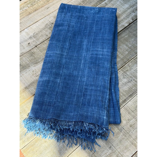 Textile Vintage African Indigo Denim Mossi Mudcloth 83” L X 39” W Textile | No. 132 For Sale - Image 7 of 8