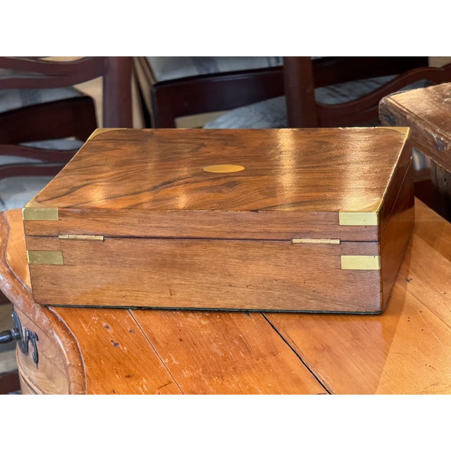 Brown 19th Century Small Veneered Box With Brass Corner Mounts For Sale - Image 8 of 9