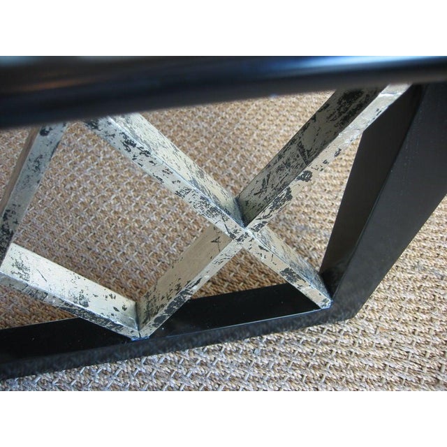 Wood Vintage Black Satin X Frame Cocktail Table With New Eglomise Mirrored Top, 1950's For Sale - Image 7 of 9