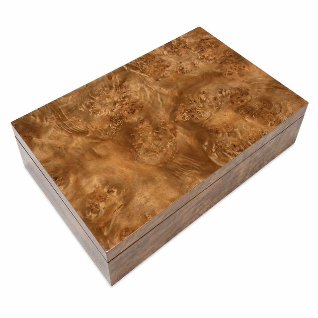 Contemporary Large Honey Burlwood Glossy Veneer Decorative Box For Sale - Image 3 of 6
