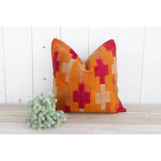 This luxurious Bagh Phulkari pillow features beautiful fine silk embroidery with a diamond pattern on a cotton fabric....