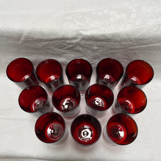 1950s Vintage French Crystal Red Glasses- Set of 12 For Sale - Image 5 of 11