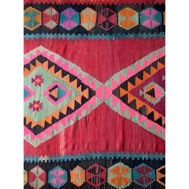 Ruby Red 1950s Vintage Azerbaijani Kilim Rug - 5′8″ × 11′5″ For Sale - Image 8 of 10