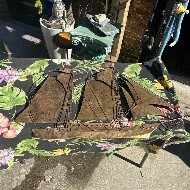 Nautical Large Metal Vintage Ship Flat Sculpture For Sale - Image 3 of 8
