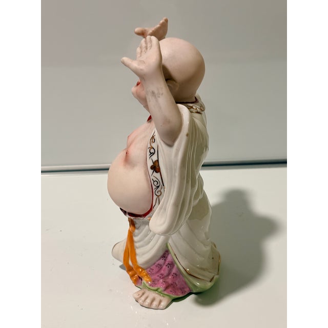 1960s 1960s Porcelain Laughing Buddha Figurine, Hand-Painted Hotei Figure For Sale - Image 5 of 7