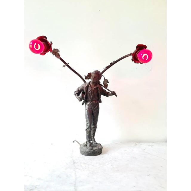 Rare bronze Spelter lamp. Made in France, in the late 19th to the turn of the century. Signed and stamped. Beautiful...
