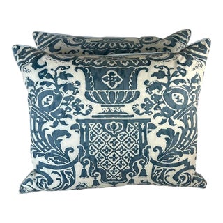 Custom Fortuny Pillows in Carnavalet Pattern, Blue & White For Sale