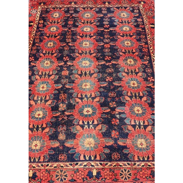 Tribal Antique Persian Bidjar Rug With All-Over Floral Motifs in Red and Blue For Sale - Image 3 of 12
