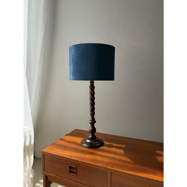Sculptural Wooden Table Lamp with Fabric Shade For Sale - Image 5 of 5