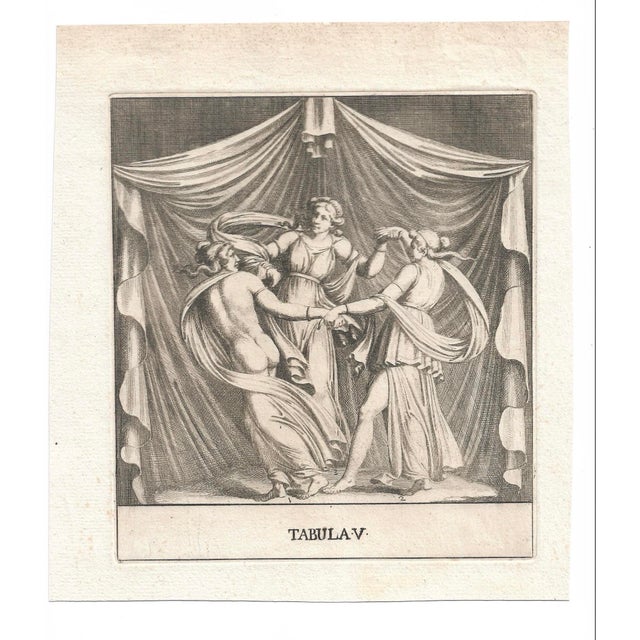 Antique engraving of dancing nude female muses. Combined shipping available, please inquire. Actual shipping times are...