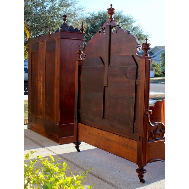 Monumental 19th Century Rococo Revival Bedroom Set – Hand Carved Queen Bed & Armoire – Museum Quality For Sale - Image 15 of 18