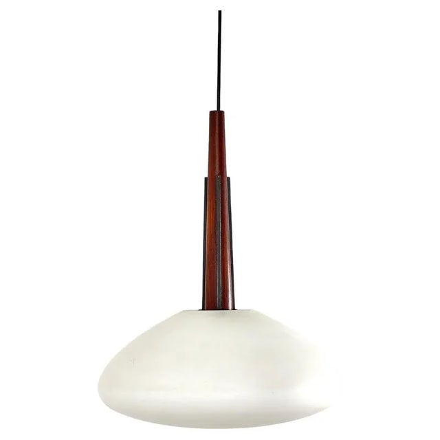 Mid-Century Modern Italian Suspension Lamp in Wood and Frosted Glass, 1960s For Sale - Image 14 of 14