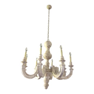 French White Carved Wood Chandelier For Sale