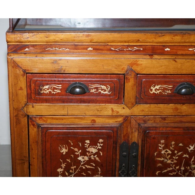 Antique Chinese Redwood Lacquered Inlaid Sideboard For Sale - Image 4 of 14