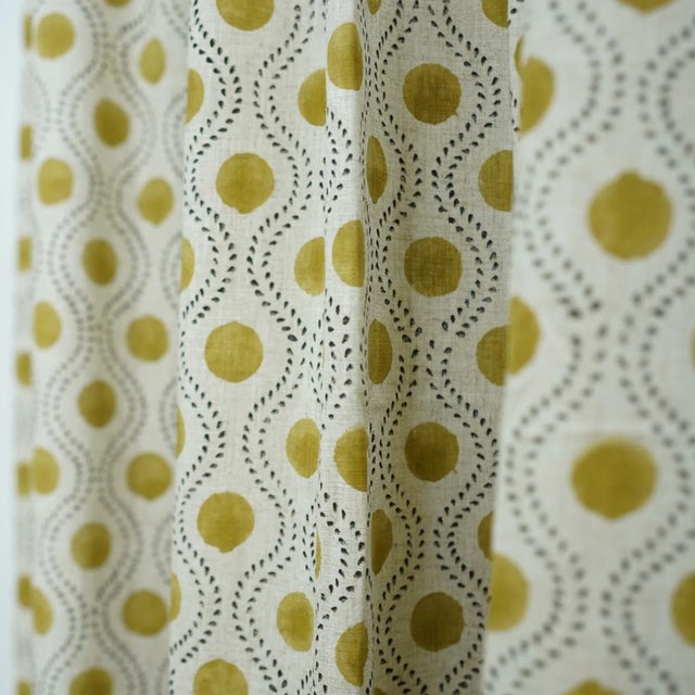 Not Yet Made - Made To Order Decorative Linen Window Curtain Semi-Sheer Block Print for Bedroom & Lounge Size 54"x57" - Raaj Bhog For Sale - Image 5 of 7