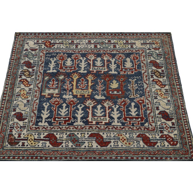 Traditional Rug & Kilim’s Blue Tribal Style Square Rug With Primitivist Geometric Patterns For Sale - Image 3 of 7
